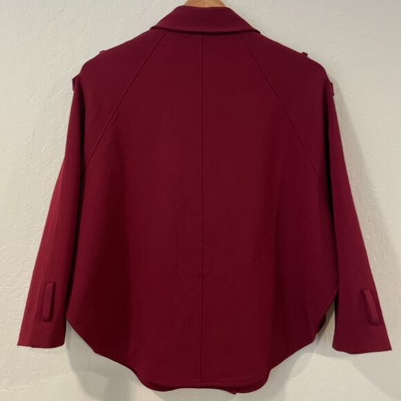 ~ Cartonnier Lg Anthropologie Blazer Cape Wine Double Breasted Buttons Pockets - Picture 2 of 15